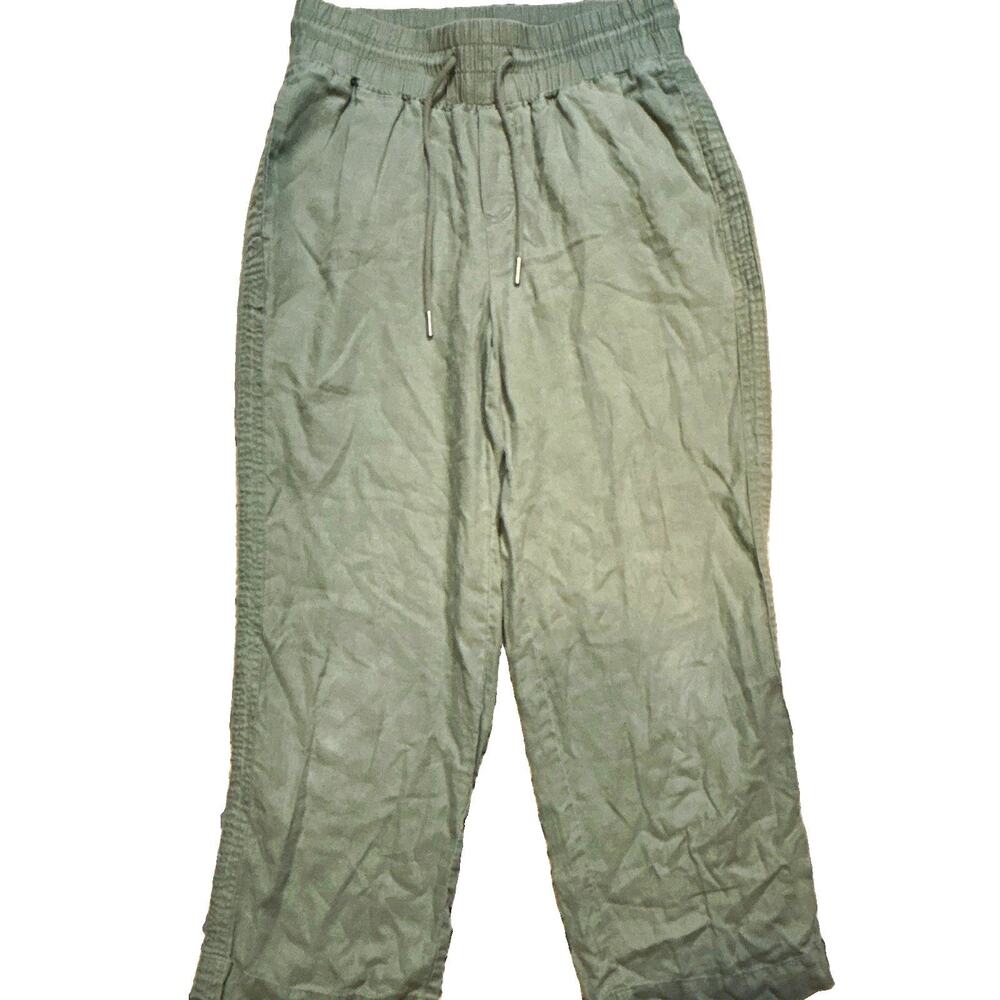Quince Women's Green Linen Drawstring Elastic Waist Pants Pockets M 25"